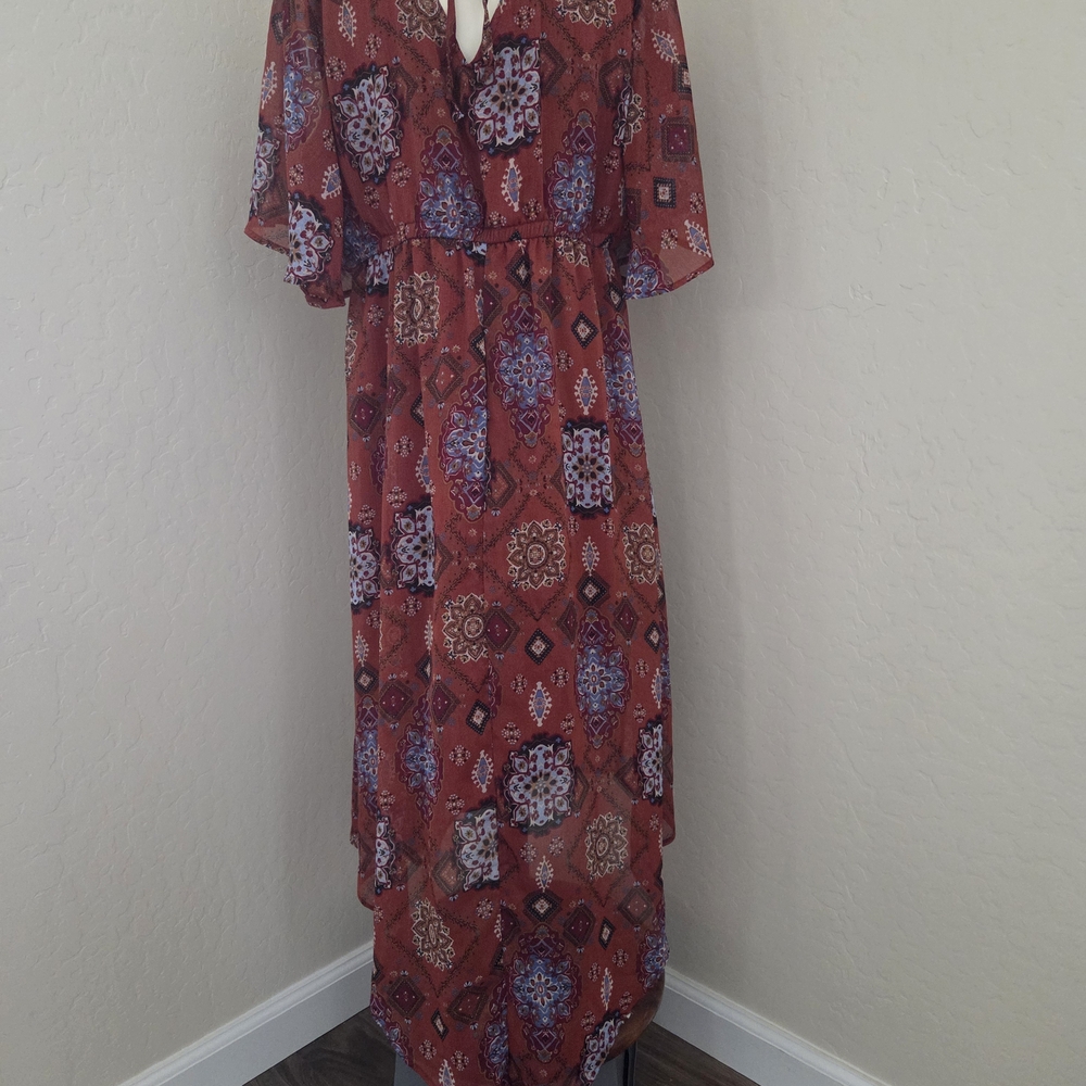 Maurices Burgundy Patterned Maxi Dress